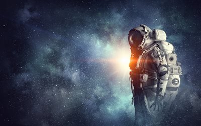astronaut, open space, space flight, starry sky