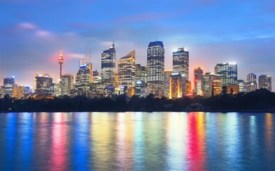 Sydney, les paysages nocturnes, gratte-ciel, de la r&#233;flexion, de l&#39;Australie