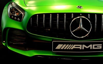 Mercedes-AMG GT-R, 4k, framifr&#229;n, str&#229;lkastare, Bilar 2018, close-up, Mercedes