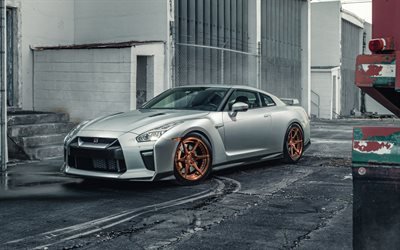 4k, Nissan GT-R, factory, R35, supercars, silver GT-R, tuning, Nissan