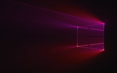 Windows 10, purple logo, dark background, Windows logo, Microsoft