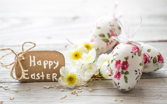Easter eggs, 4k, Happy Easter, floral decoration, easter decoration, Easter