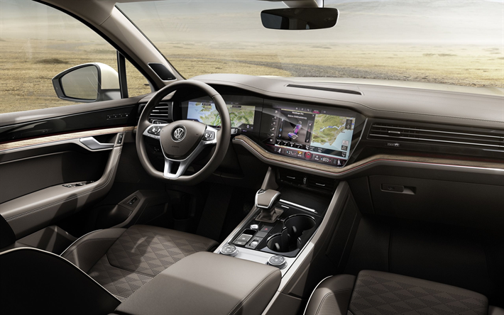 Volkswagen Touareg, 2019, interior, front panel, new Touareg, German cars, Volkswagen, 4k