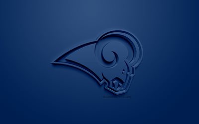 Los Angeles Rams, Americano futebol clube, criativo logo 3D, fundo azul, 3d emblema, NFL, Los Angeles, Calif&#243;rnia, EUA, A Liga Nacional De Futebol, Arte 3d, Futebol americano, Logo em 3d