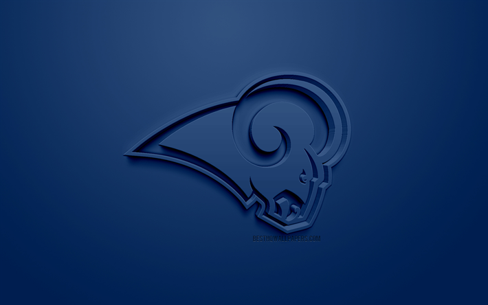 Los Angeles Rams, Amerikansk football club, kreativa 3D-logotyp, bl&#229; bakgrund, 3d-emblem, NFL, Los Angeles, Kalifornien, USA, National Football League, 3d-konst, Amerikansk fotboll, 3d-logotyp