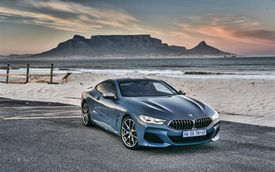 BMW M8, 4k, G15, 2019 cars, blue coupe, 2019 BMW M850i, german cars, BMW G15, sunset, BMW