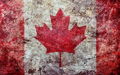 Flag of Canada, grunge art, Canada, old metal texture, Canadian flag, creative art, rusty metal texture