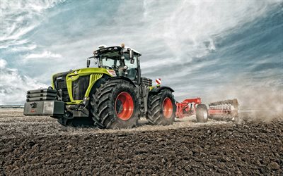 Claas Xerion 5000, 2019, tractor on the field, new Xerion 5000, soil cultivation, processing fields, plow, agricultural machinery, Claas