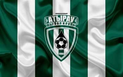 FC Atyrau, 4k, Kazakh football club, green white flag, silk flag, Kazakhstan Premier League, Atyrau, Kazakhstan, football