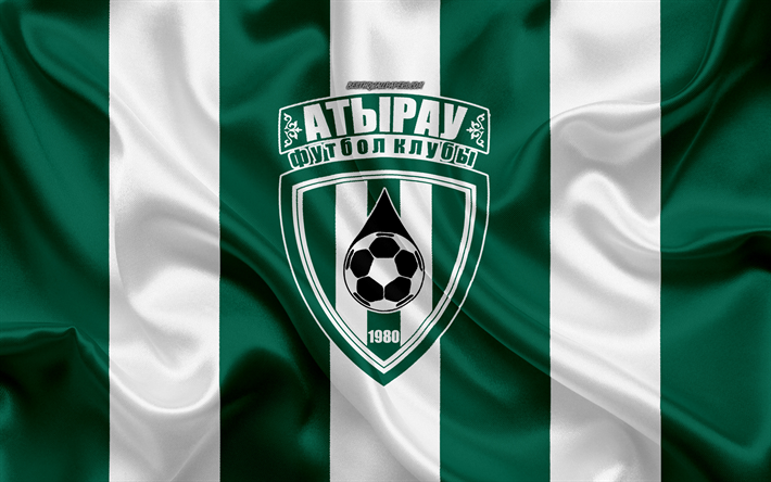 FC Atyrau, 4k, kazak Futbol Kul&#252;b&#252;, yeşil beyaz bayrak, ipek bayrak, Kazakistan Premier Lig Atyrau, Kazakistan, futbol