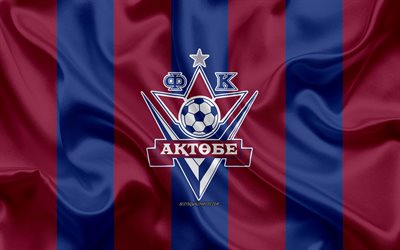 FC Aktobe, 4k, el kazajo club de f&#250;tbol, el morado de la bandera azul, bandera de seda, Kazajst&#225;n de la Premier League, Aktobe, Kazajist&#225;n, f&#250;tbol