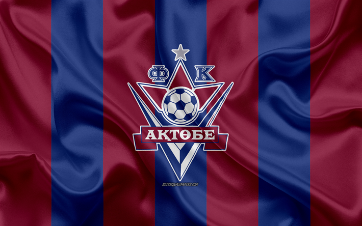 FC أكتوبي, 4k, الكازاخستاني لكرة القدم, الأرجواني الأزرق العلم, الحرير العلم, كازاخستان الدوري الممتاز, أكتوبي, كازاخستان, كرة القدم