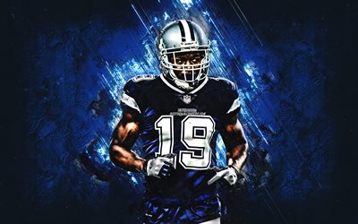 Amari Cooper, American football player, Dallas Cowboys, NFL, creative blue art, stone blue background, USA, National Football League
