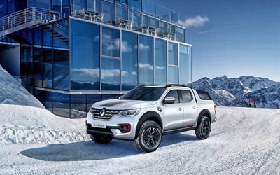 Renault Alaskan, winter, offroad, 2019 cars, white pickup, 2019 Renault Alaskan ICE Show Car, french cars, Renault