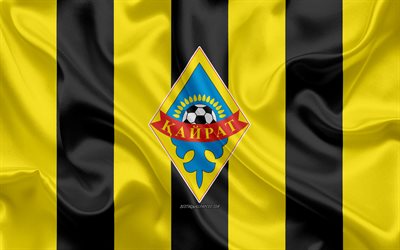 FC Kairat Almaty, 4k, Kazakh football club, yellow black flag, silk flag, Kazakhstan Premier League, Almaty, Kazakhstan, football, FC Kairat