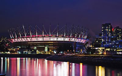 BC Place, Canadian Football Stadium, Vancouver, British Columbia, Canada, Vancouver Whitecaps FC Stadium, sports arena, stadiums, night, MLS Stadiums