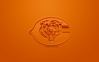 chicago bears american football-club, 3d-creative-logo, orange, hintergrund, 3d wappen, nfl, chicago, illinois, usa, der national football league, 3d-kunst, american football
