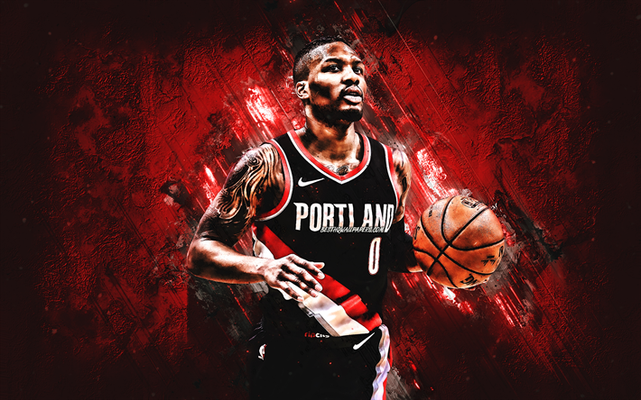 Download Wallpapers Damian Lillard Portland Trail Blazers American Basketball Player Nba Red Stone Background Usa Basketball Creative Art For Desktop Free Pictures For Desktop Free