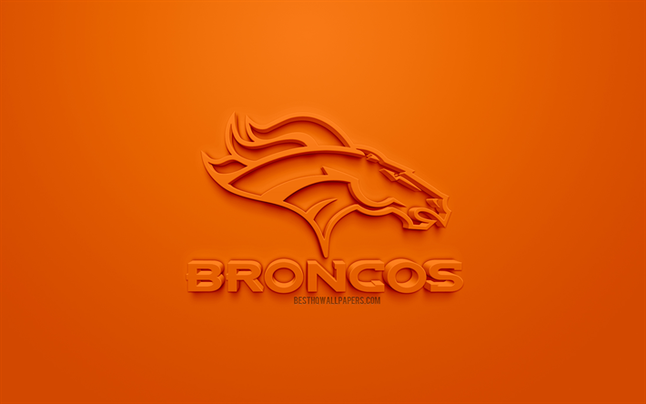 Denver Broncos, American football club, luova 3d logo, oranssi tausta, 3d-tunnus, NFL, Denver, Colorado, USA, National Football League, 3d art, Amerikkalainen jalkapallo, 3d logo