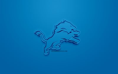 Detroit Lions, club di football Americano, creativo logo 3D, sfondo blu, emblema 3d, NFL, Detroit, MI, stati UNITI, Lega Nazionale di Football americano, 3d arte, football Americano, logo 3d