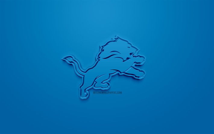 Detroit Lions, Amerikansk football club, kreativa 3D-logotyp, bl&#229; bakgrund, 3d-emblem, NFL, Detroit, MI, USA, National Football League, 3d-konst, Amerikansk fotboll, 3d-logotyp