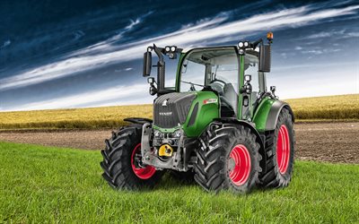 4k, Fendt 313 Vario, wheat field, 2019 tractors, agricultural machinery, green tractor, HDR, agriculture, tractor in the field, Fendt