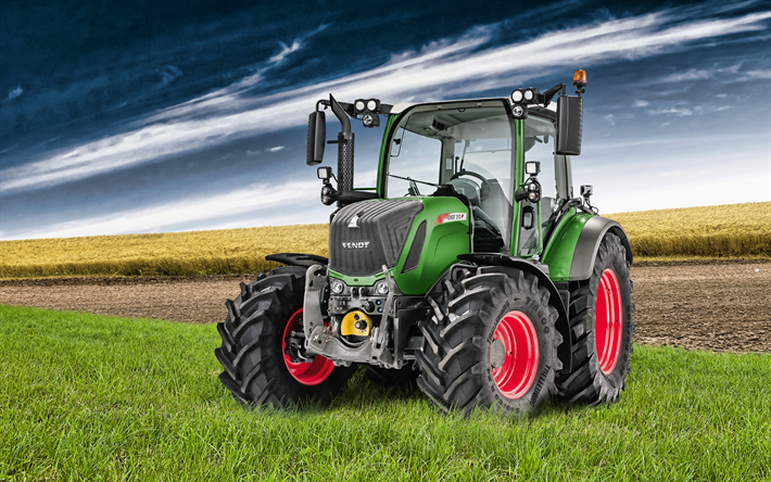 4k, Fendt 313 Vario, campo de trigo, 2019 tractores, maquinaria agr&#237;cola, verde tractor, HDR, la agricultura, el tractor en el campo, Fendt