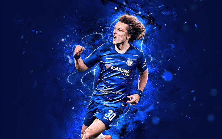 David Luiz, alegria, O Chelsea FC, futebol, brasileira de futebol, defender, David Luiz Moreira Marinho, Premier League, objetivo, luzes de neon