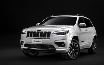 Jeep Cherokee, 2019, exterior, white SUV, new white Cherokee, american cars, Jeep