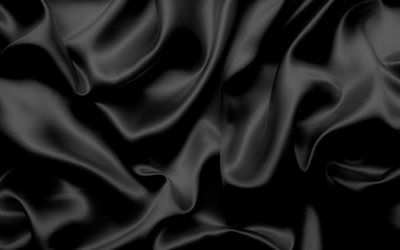 4k, nero, in seta, in tessuto nero, texture, seta, sfondi neri, in satin, tessuto texture, nero di raso, di seta texture