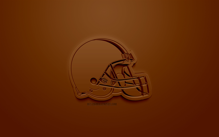 Browns de Cleveland, American football club, cr&#233;atrice du logo 3D, fond brun, 3d, embl&#232;me de la NFL, Cleveland, Ohio, etats-unis, la Ligue Nationale de Football, art 3d, le football Am&#233;ricain, le logo 3d