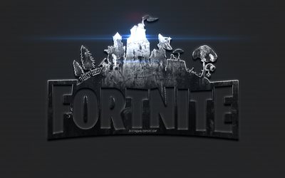 Fortnite, metal logo, creative art, metal Fortnite emblem, online game