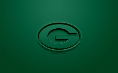 Green Bay Packers, الأمريكي لكرة القدم, الإبداعية شعار 3D, خلفية خضراء, 3d شعار, اتحاد كرة القدم الأميركي, الأخضر خليج, ويسكونسن, الولايات المتحدة الأمريكية, الرابطة الوطنية لكرة القدم, الفن 3d, كرة القدم الأمريكية, شعار 3d