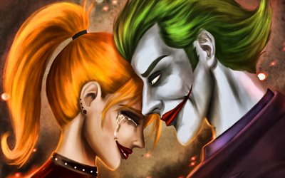 Joker and Harley Quinn, artwork, supervillain, DC Comics, Joker, Harley Quinn