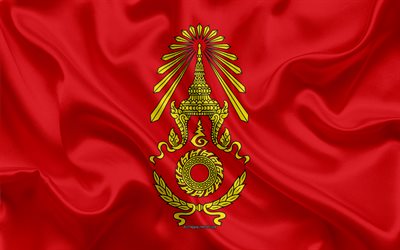 Flag of the Royal Thai Army, red silk flag, silk texture, coat of arms, Thai Armed Forces, Thailand