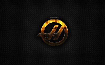 Haas F1 Team, golden metal logo, Formula 1, Haas emblem, creative art, Formula 1 team, F1, racing team