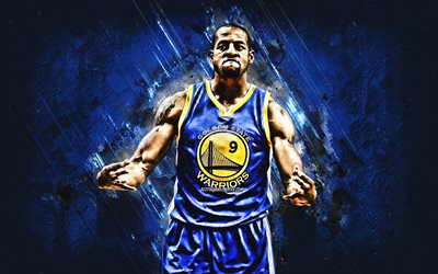 Andre Iguodala, Golden State Warriors, - Jogador de basquete americano, para a frente, retrato, arte criativa, NBA, EUA, basquete, a pedra azul de fundo