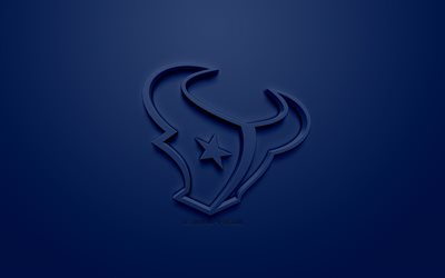 Houston Texans, club di football Americano, creativo logo 3D, sfondo blu, emblema 3d, giocatore di football americano, Houston, Texas, USA, la National Football League, 3d arte, football Americano, logo 3d