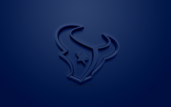 هيوستن تكساس, الأمريكي لكرة القدم, الإبداعية شعار 3D, خلفية زرقاء, 3d شعار, اتحاد كرة القدم الأميركي, هيوستن, تكساس, الولايات المتحدة الأمريكية, الرابطة الوطنية لكرة القدم, الفن 3d, كرة القدم الأمريكية, شعار 3d