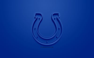 Indianapolis Colts Amerikan Futbol Kul&#252;b&#252;, 3D yaratıcı logo, mavi arka plan, 3d amblem, NFL, Indianapolis, Indiana, ABD Ulusal Futbol Ligi, 3d sanat, Amerikan Futbolu
