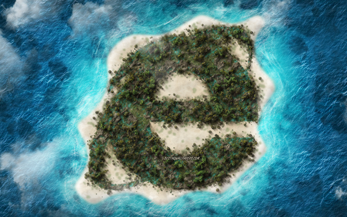 Internet Explorer logo, IE logo, tropical island, creative emblem, island in the ocean, Internet Explorer