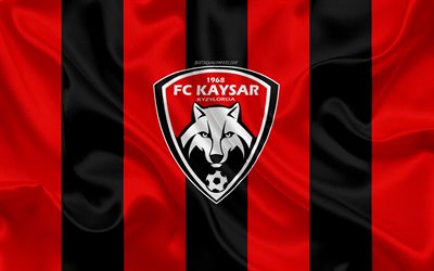 FC Kaysar, 4k, Kazakh football club, red-black flag, silk flag, Kazakhstan Premier League, Kyzylorda, Kazakhstan, football