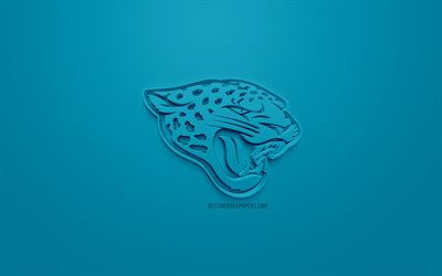Jacksonville Jaguar, Amerikan futbol kul&#252;b&#252;, yaratıcı 3D logosu, mavi arka plan, 3d amblem, NFL, Jacksonville, Florida, ABD Ulusal Futbol Ligi, 3d sanat, Amerikan Futbolu, 3d logo