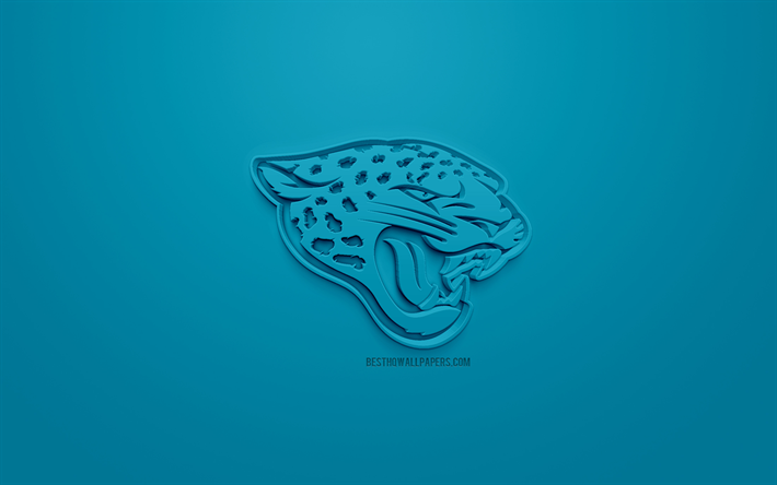 Jaguars de Jacksonville, American football club, cr&#233;atrice du logo 3D, fond bleu, 3d, embl&#232;me de la NFL, Jacksonville, Floride, &#233;tats-unis, la Ligue Nationale de Football, art 3d, le football Am&#233;ricain, le logo 3d