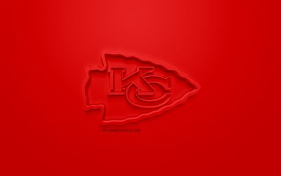 Kansas City Chiefs Amerikan futbol kul&#252;b&#252;, yaratıcı 3D logo, kırmızı bir arka plan, 3d amblem, NFL, Kansas City, Missouri, ABD Ulusal Futbol Ligi, 3d sanat, Amerikan Futbolu, 3d logo