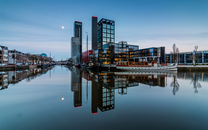 Leeuwarden, illalla, sunset, moderni arkkitehtuuri, moderneja rakennuksia, Friesland, Alankomaat