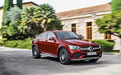 Mercedes-Benz GLC Coupe, 2019, front view, exterior, sports crossover, new red GLC, german cars, Mercedes