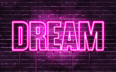 Sonho, 4k, pap&#233;is de parede com os nomes de, nomes femininos, Sonho de nome, roxo luzes de neon, texto horizontal, imagem com nome do Sonho