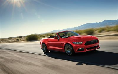 Ford Mustang, 2020, vista frontale, esterno, rosso, cabrio, nuovo rosso Mustang, auto americane, Mustang cabrio, Ford