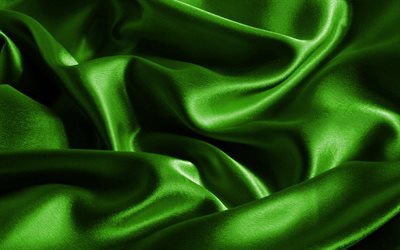 satin vert d&#39;arri&#232;re-plan, macro, vert, soie, texture, ondul&#233; texture de tissu, la soie, le satin vert, de tissus, de textures, de satin, de soie, de vert texture de tissu, satin vert texture, vert tissu de fond